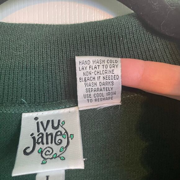 Ivy Jane Dark Green Wool Blend Short Sleeve Cardigan Orange Buttons Size Large - Picture 3 of 6